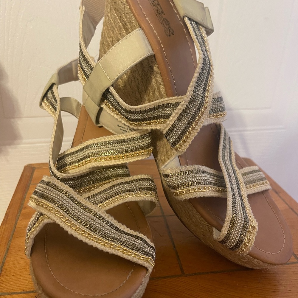 Carlos Santana Espadrille  woman Wedge Sandals - Size 9.5 Neutral Striped